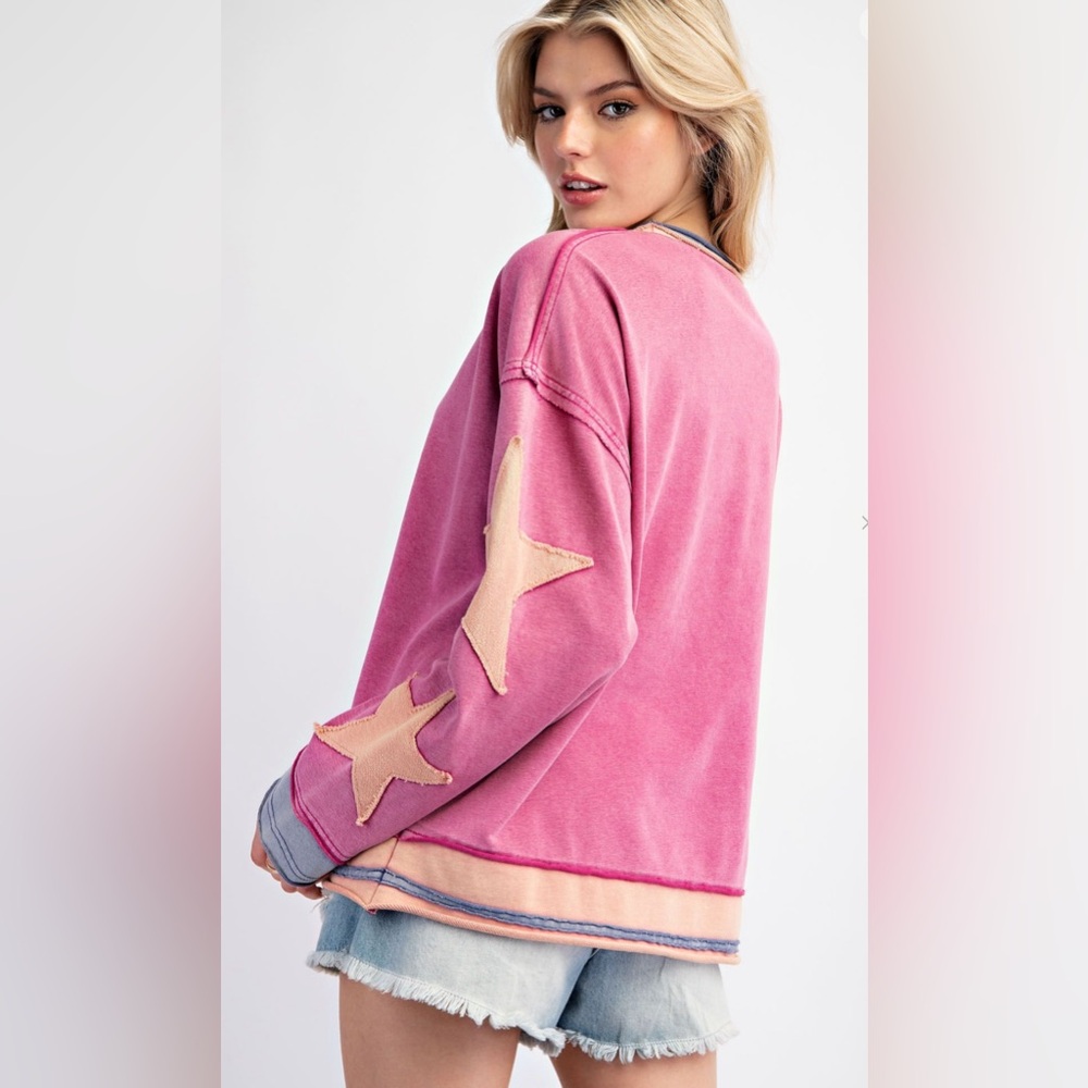 NEW POL Pink Star Sweatshirt! SZ Small - Picture 4 of 5